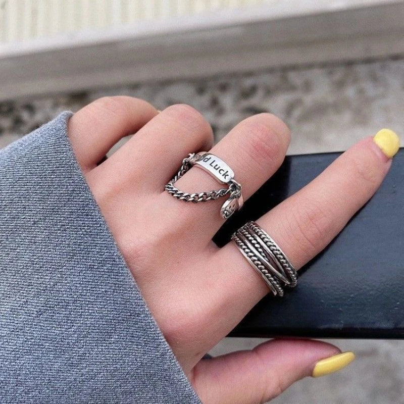 Vintage Smiley Letter Cross Chain Ring, Open Adjustable Hip Hop Jewelry for Men and Women, Cool Gold/Silver Accessories Gifts, Fast Delivery