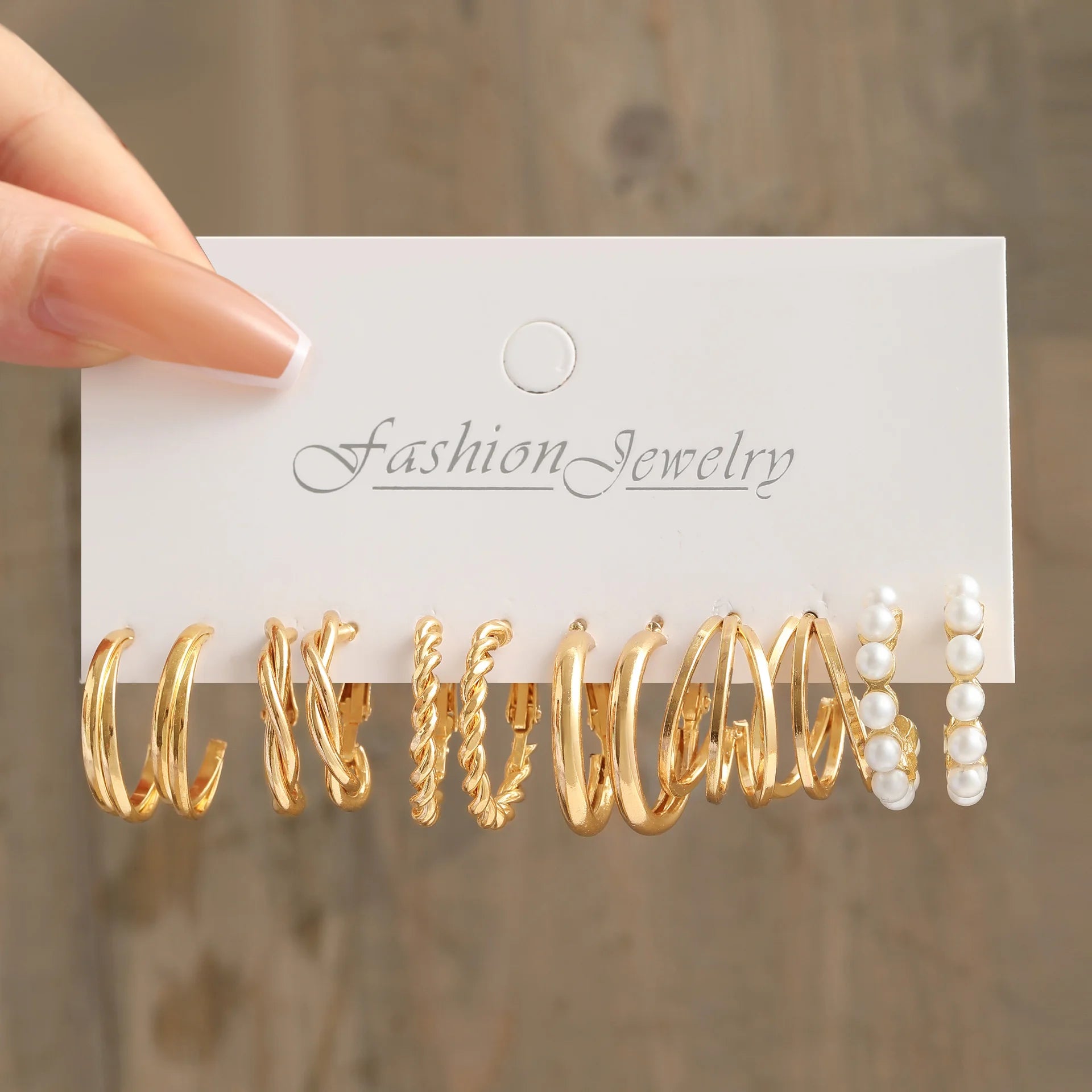 6/24 Pairs Gold Color Vintage Hoop Earrings Set for Women Girl Imitation Pearl Geometric Metal Twist Earring Fashion Jewelry