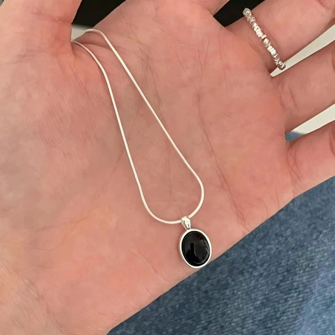 Silver Moonlight Stone Necklace for Women Girl Geometry Minimalism Office Jewelrye Gift Dropshipping
