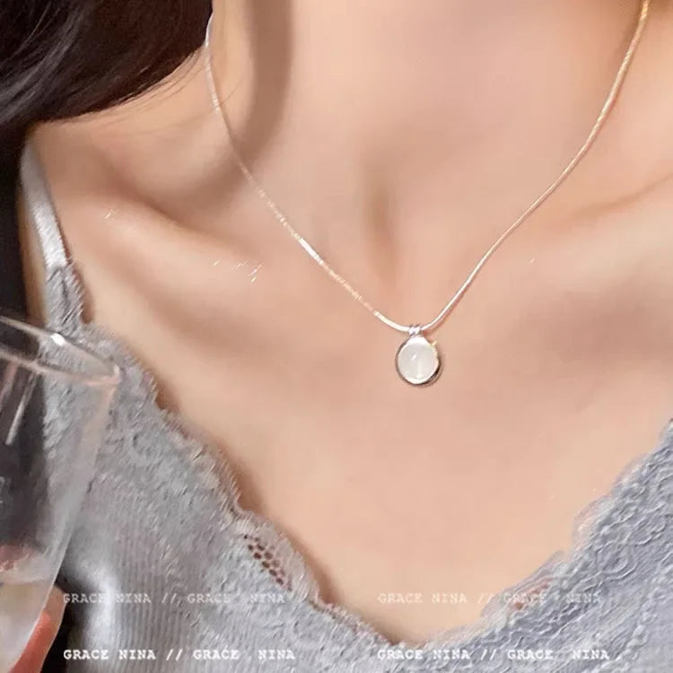 Silver Moonlight Stone Necklace for Women Girl Geometry Minimalism Office Jewelrye Gift Dropshipping