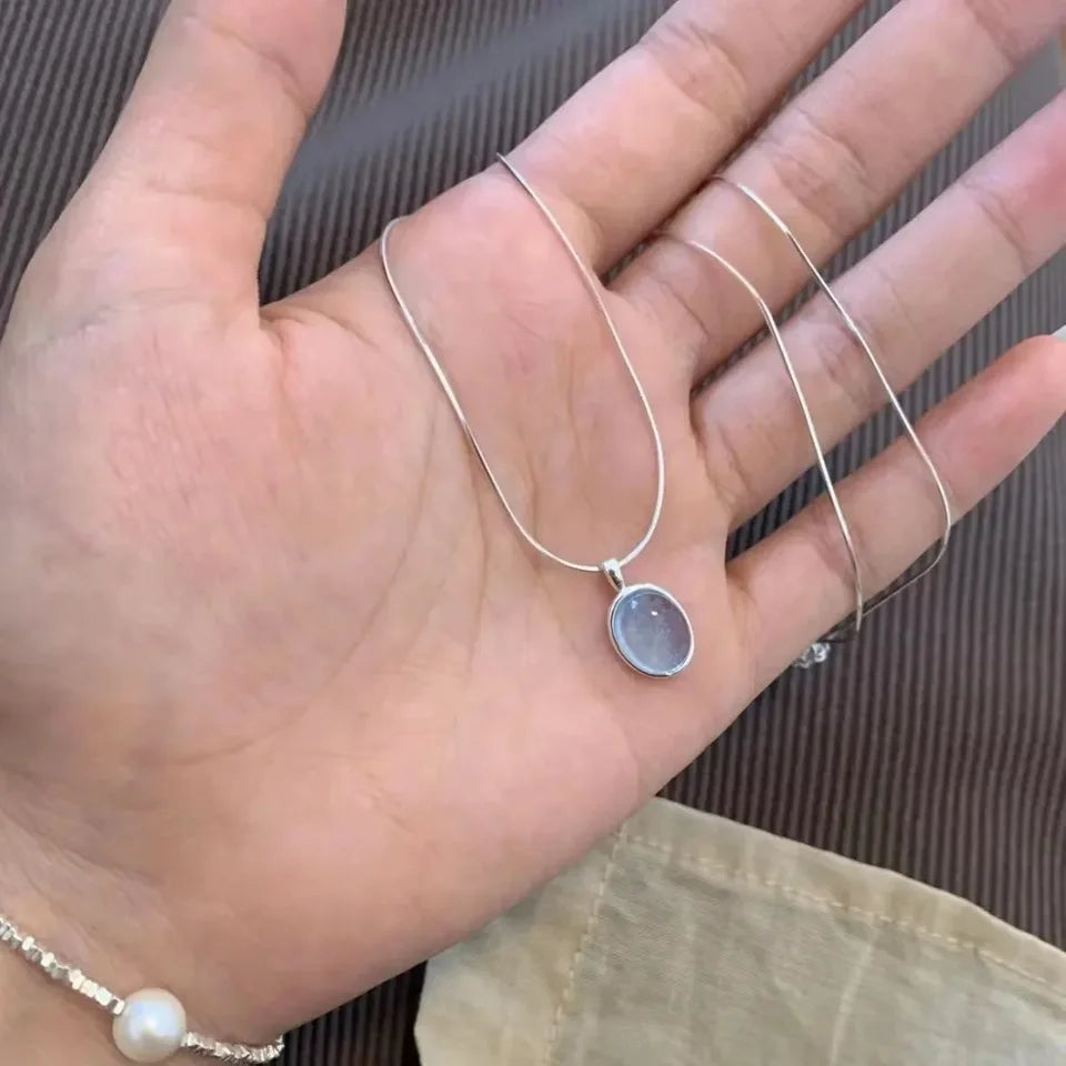 Silver Moonlight Stone Necklace for Women Girl Geometry Minimalism Office Jewelrye Gift Dropshipping