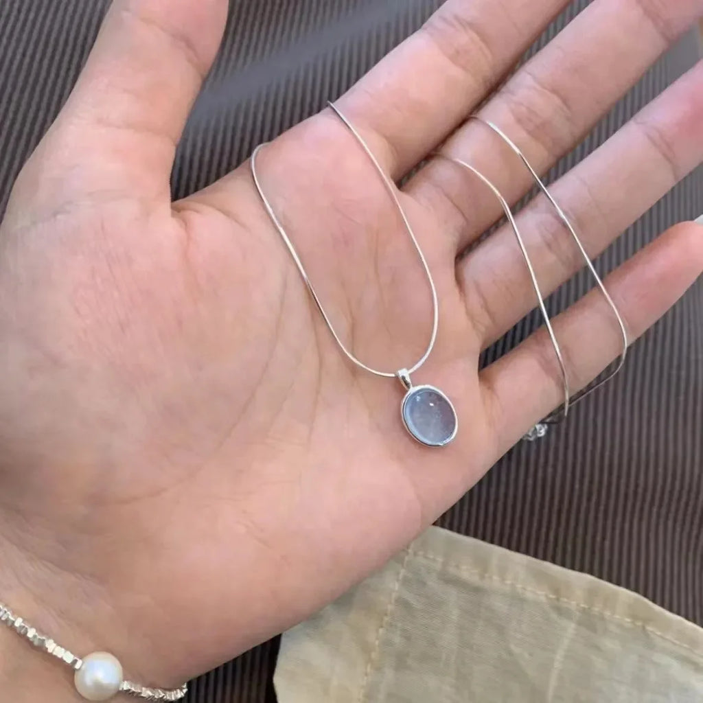 Silver Moonlight Stone Necklace for Women Girl Geometry Minimalism Office Jewelrye Gift Dropshipping