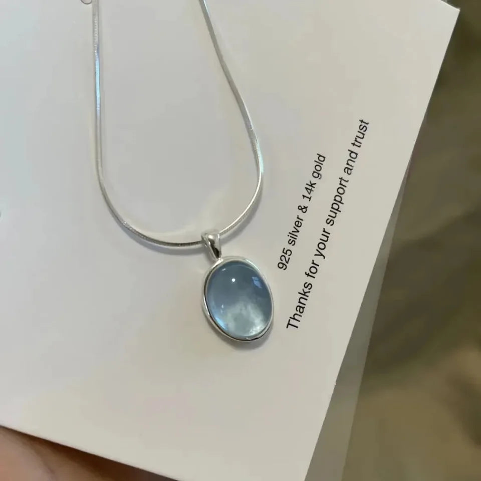 Silver Moonlight Stone Necklace for Women Girl Geometry Minimalism Office Jewelrye Gift Dropshipping