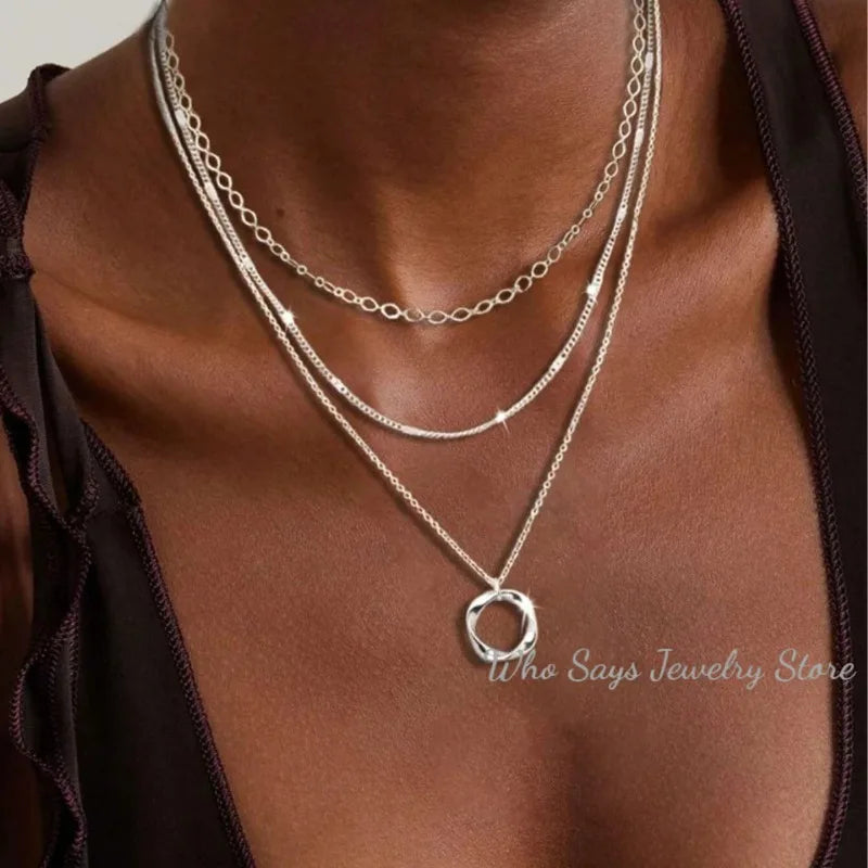 Multilayer Pendant Necklace on Neck Chain Women Crystal Zircon Heart Star Charm Layered Necklace Vintage Female Neck Jewelry Hot