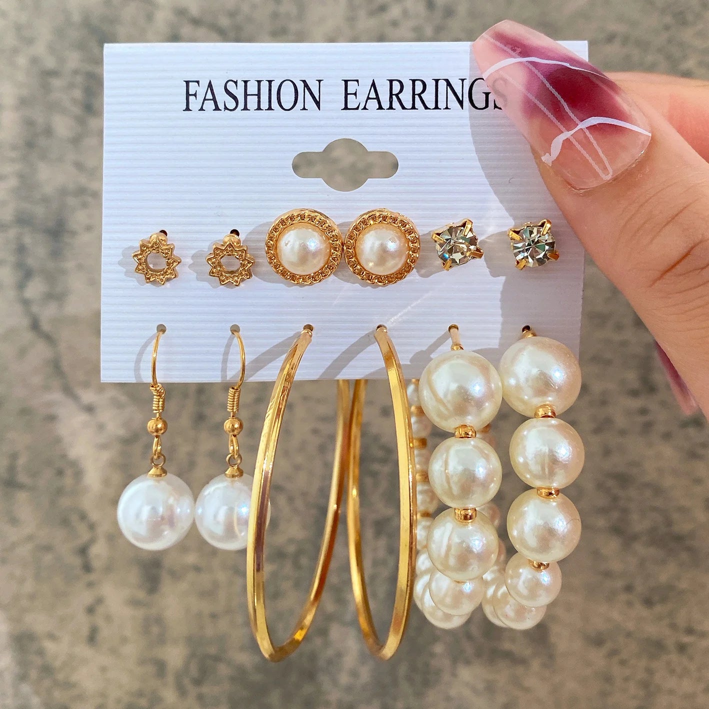 Boho Gold Color Pearl Earrings Set for Women Fashion Vintage Chunky Heart Zircon Geometric Studs Earrings Simple Jewelry Gifts