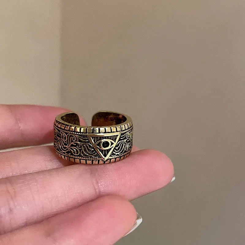 Vintage Black Gold Color Zircon Love Cross Open Ring for Women Y2K Imitation Pearl Personality Index Finger Rings Gothic Jewelry