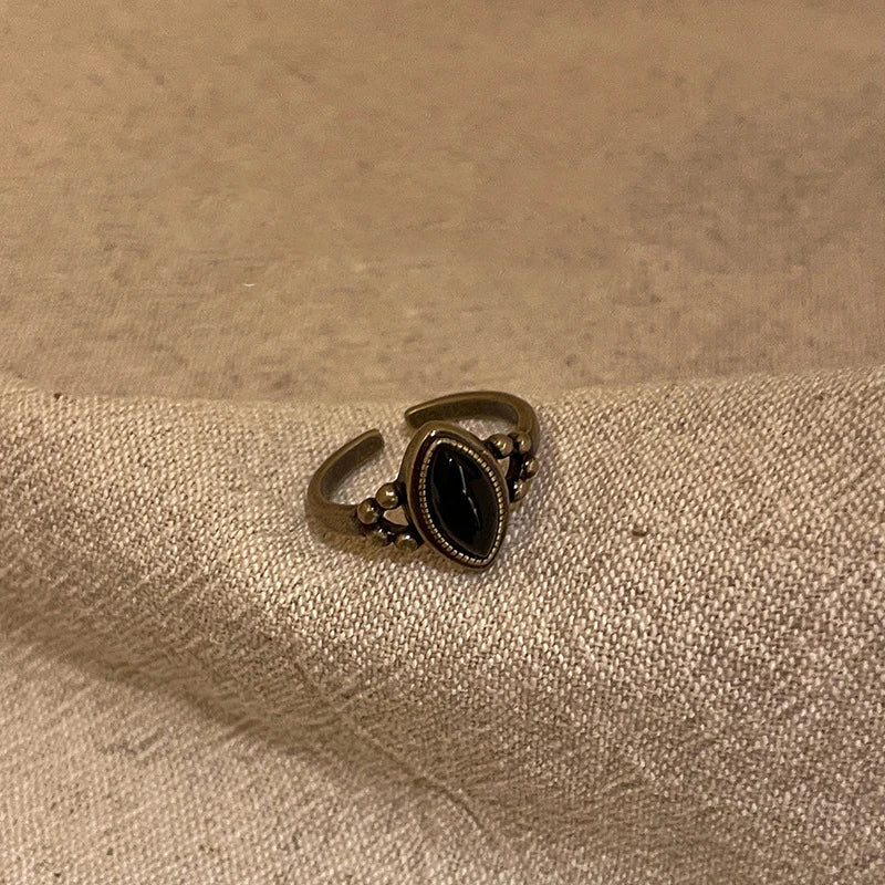Vintage Black Gold Color Zircon Love Cross Open Ring for Women Y2K Imitation Pearl Personality Index Finger Rings Gothic Jewelry
