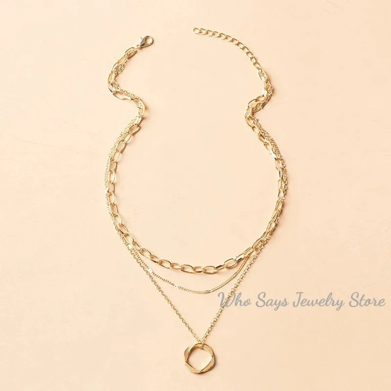 Multilayer Pendant Necklace on Neck Chain Women Crystal Zircon Heart Star Charm Layered Necklace Vintage Female Neck Jewelry Hot