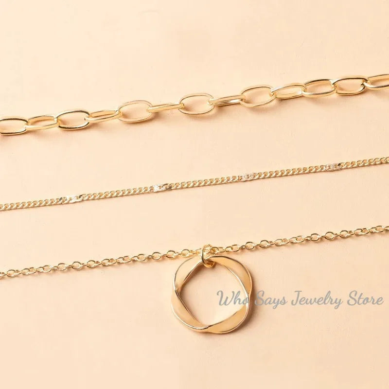 Multilayer Pendant Necklace on Neck Chain Women Crystal Zircon Heart Star Charm Layered Necklace Vintage Female Neck Jewelry Hot